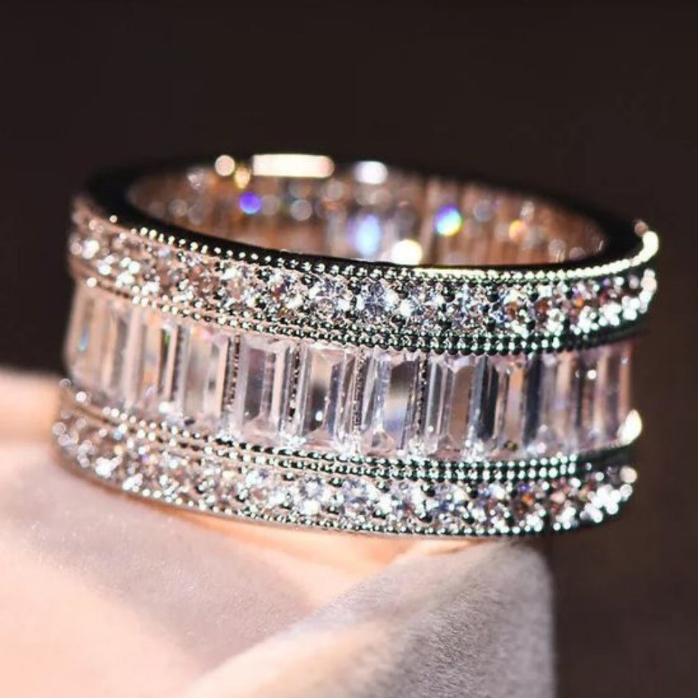 NEW Silver Baguette Round Diamond  Ring 10